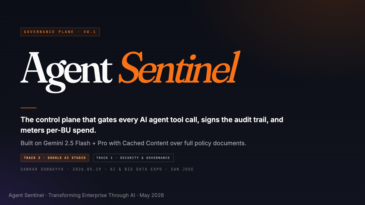 Agent Sentinel · AI & Big Data Expo project poster.